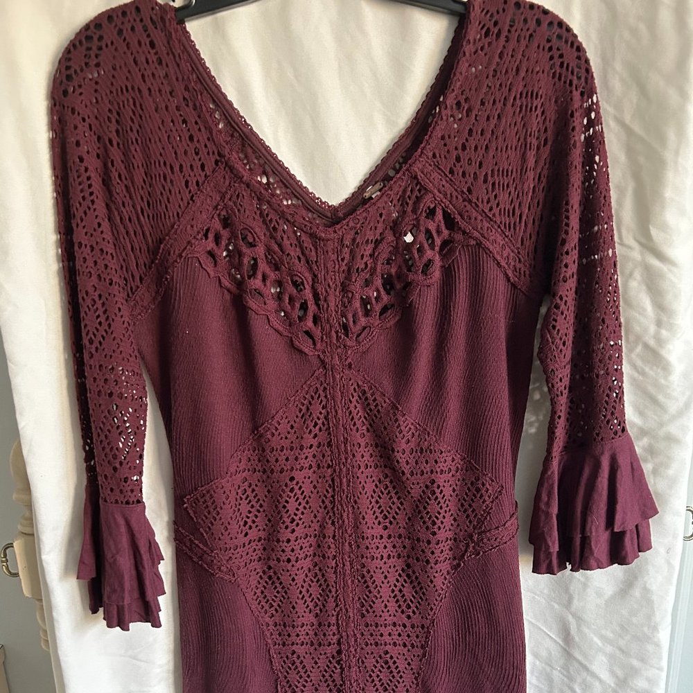 Free People Maroon Crochet Detailed Dress
